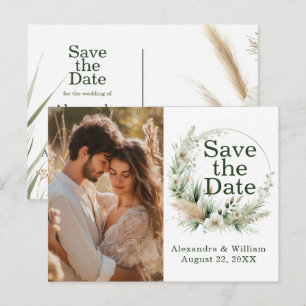 Postal De Invitación Flores salvajes y pampas verdes salvan la fecha