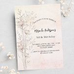 Postal De Invitación Flores silvestres crema polvorientas de cumpleaños<br><div class="desc">Oro subió,  fondo degradado rosa rubor. Flores de color crema. Personalice y agregue un nombre y detalles del fiesta.</div>