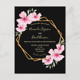 Postal De Invitación Flores tropicales boda geométrico de oro negro
