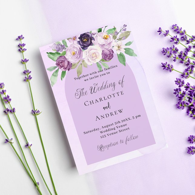 Postal De Invitación Flores violetas arco boda púrpura (Subido por el creador)