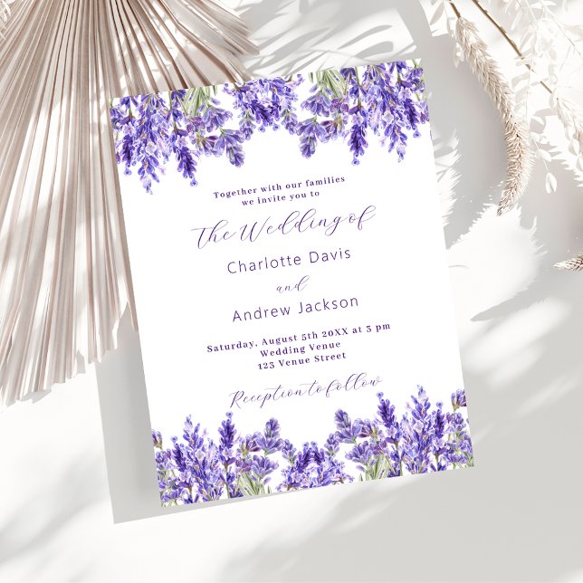 Postal De Invitación Flores violetas de lavanda boda de acuarela (Subido por el creador)
