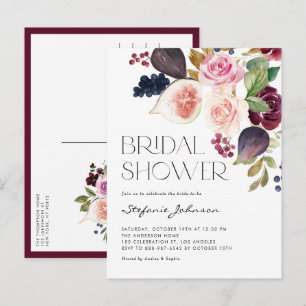 Postal De Invitación Flores y higos de Borgoña Ducha Nodal de Otoño