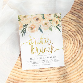 Postal De Invitación Flores y vegetación Ducha de brunch dorada