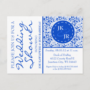 Postal De Invitación Flourish azul de Colbalt y ducha nupcial del