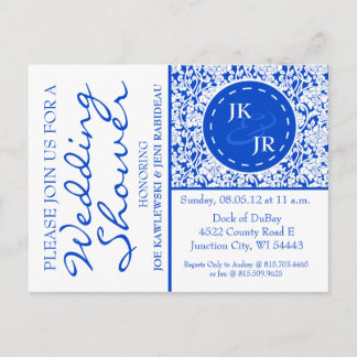 Postal De Invitación Flourit azul colbalí y ducha de negras