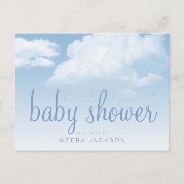 Postal De Invitación Fluffy Clouds Raindrop Baby Shower (Anverso)