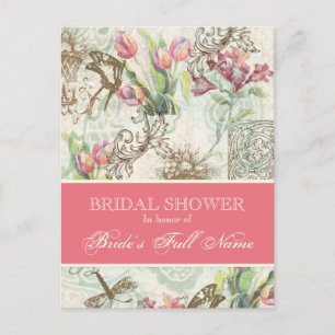 Postal De Invitación Flutterbyes en Tulip Elegant Bridal Shower Postcar