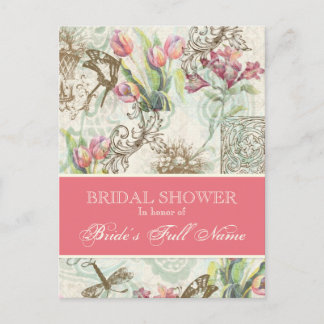 Postal De Invitación Flutterbyes en Tulip Elegant Bridal Shower Postcar