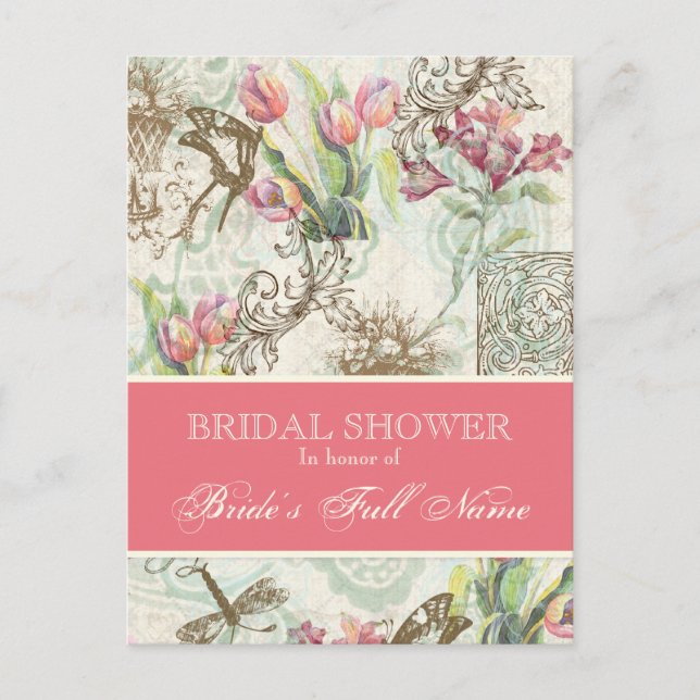 Postal De Invitación Flutterbyes en Tulip Elegant Bridal Shower Postcar (Anverso)