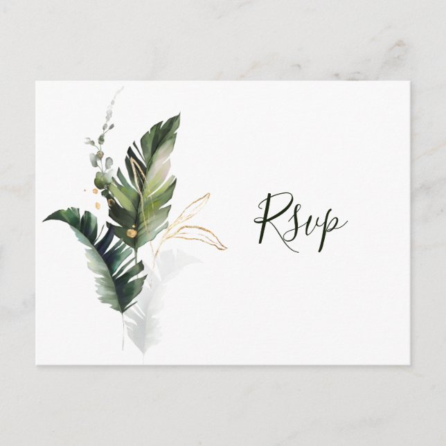 Postal De Invitación Foliage Tropical Watercolor Boda Verde RSVP (Anverso)