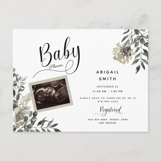 Postal De Invitación Foliage Ultrasonido Neutral Fall Baby Shower (Anverso)