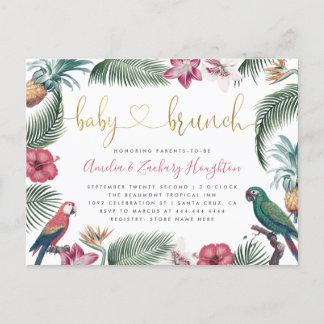 Postal De Invitación Foliage y flores tropicales ducha Brunch de oro pa