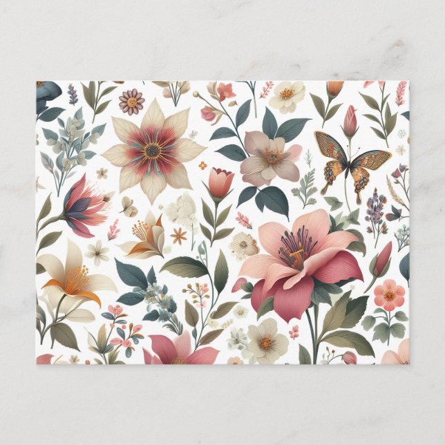 Postal De Invitación fondo blanco con un ramo de flores sobre él (Anverso)