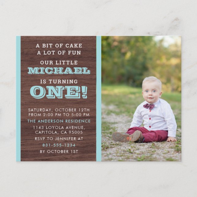 Postal De Invitación Fondo de madera de cumpleaños de bebé (Anverso)