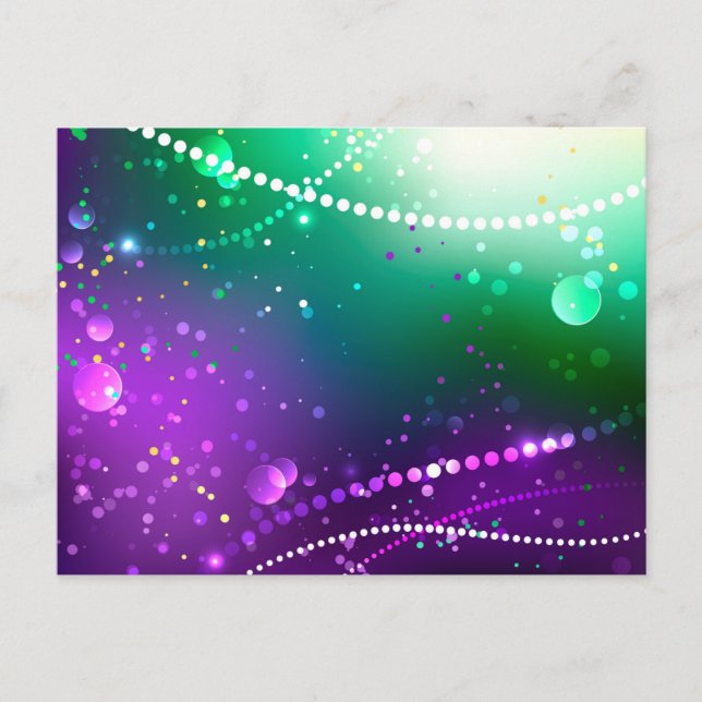 Postal De Invitación Fondo morado festivo Mardi Gras (Anverso)