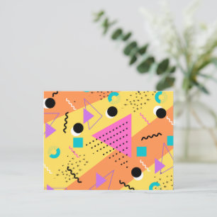 Postal De Invitación Formas Retro Estilo Memphis Naranja Rosa 80s