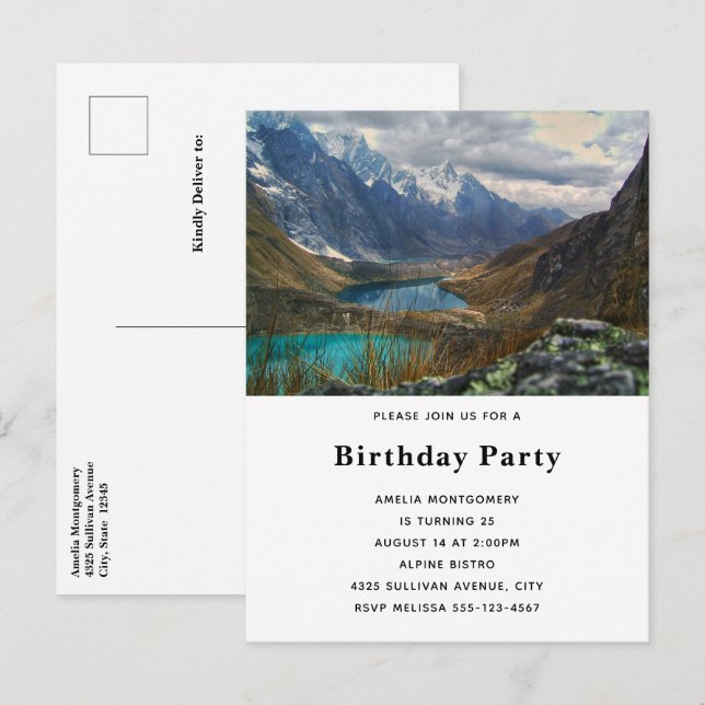 Postal De Invitación Foto cumpleaños de las montañas alpinas (Anverso / Reverso)