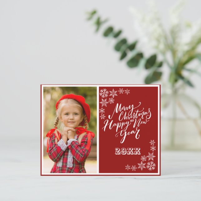 Postal De Invitación Foto de Año Nuevo Feliz Navidad a los blancos rojo (Anverso de pie)