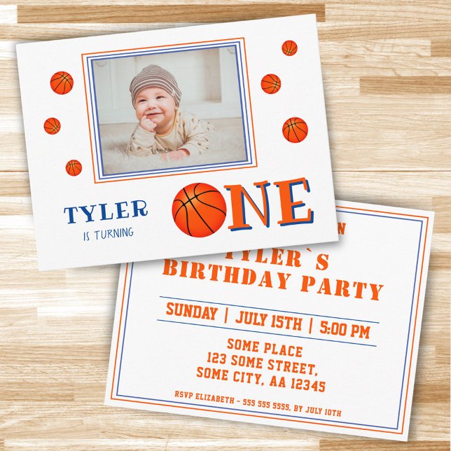Postal De Invitación Foto de Baloncesto Adorable Cumpleaños 1 (Subido por el creador)