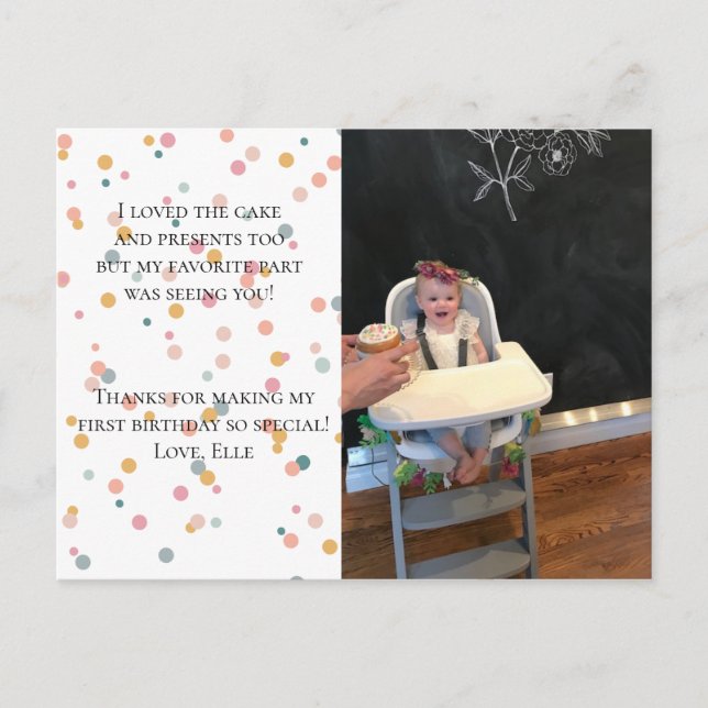 Postal De Invitación Foto de Confetti Cumpleaños Gracias Cartas (Anverso)