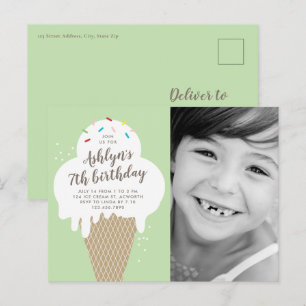 Postal De Invitación Foto de Cono de Helado Cumpleaños de Niños