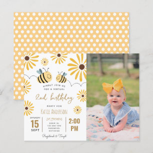 Postal De Invitación Foto de cumpleaños 2 virtual del girasol amarillo