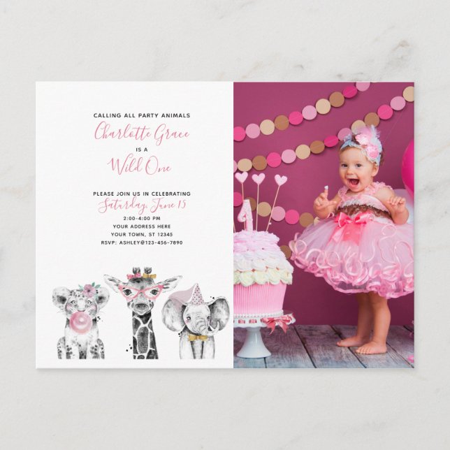 Postal De Invitación Foto de cumpleaños de un Chica blanco negro salvaj (Anverso)