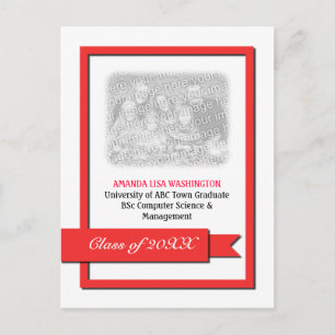Postal De Invitación Foto de graduación de cinta roja