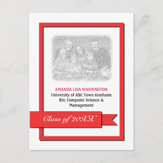 Postal De Invitación Foto de graduación de cinta roja (Anverso)