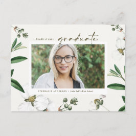 Postal De Invitación Foto de graduación de flores blancas en acuarela v