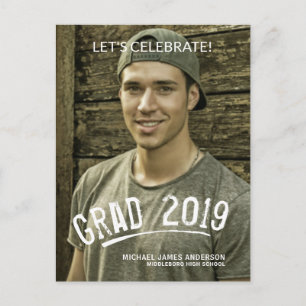 Postal De Invitación Foto de Graduación Masculina Grunge Lettered 2019