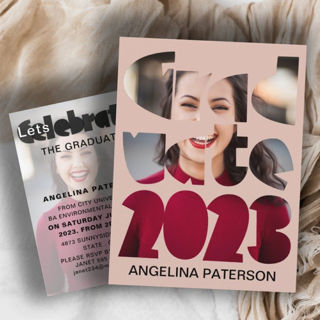 Postal De Invitación Foto de Graduación Simple Moderna Rosa Dorado (Subido por el creador)