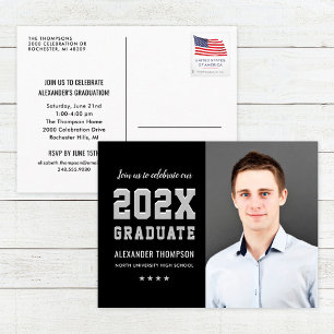 Postal De Invitación Foto de graduado de plata 2026 en negro