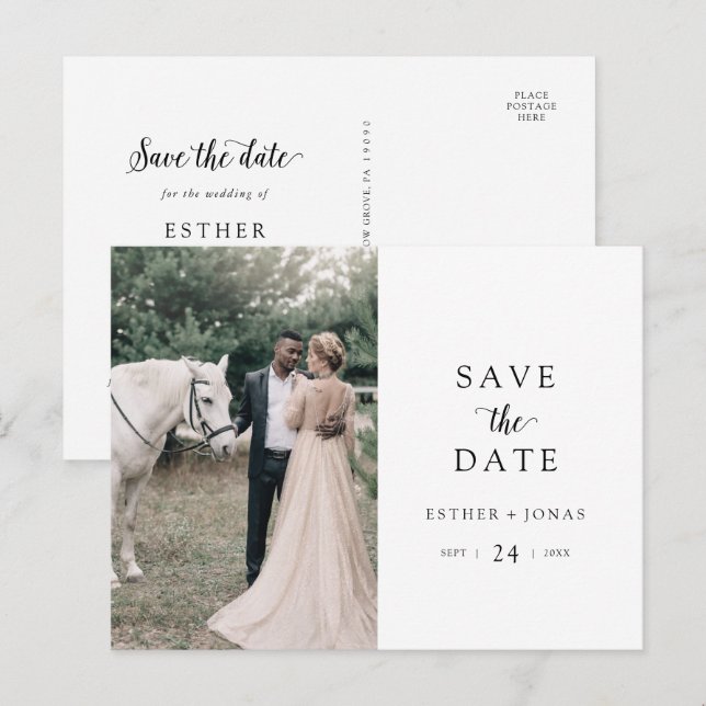 Postal De Invitación Foto de guión de época Guardar la fecha (Anverso / Reverso)