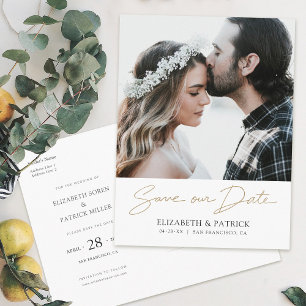 Postal De Invitación Foto de guión dorado Guardar el Boda de fechas
