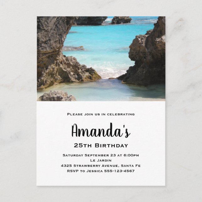 Postal De Invitación Foto de la Costa de las Bermudas y cumpleaños del  (Anverso)