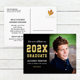 Postal De Invitación Foto de la fiesta de graduación de Black Gold para