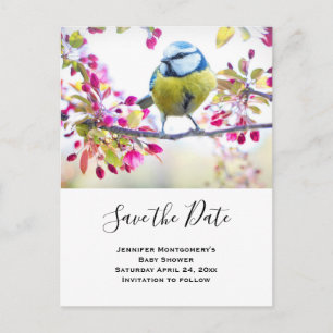 Postal De Invitación Foto de pájaro azul y amarillo salva la fecha
