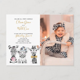 Postal De Invitación Foto de primer cumpleaños de un bebé salvaje de Sa