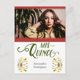 Postal De Invitación Foto floral tradicional roja mexicana Quinceanera