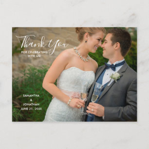 Postal De Invitación Foto Horizontal Agradecimiento de Boda con Calig