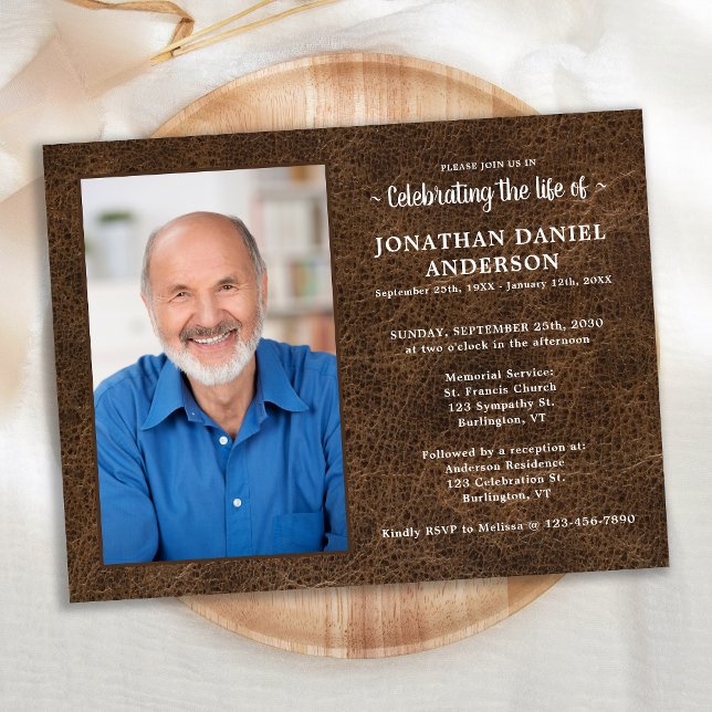 Postal De Invitación Foto Memorial Faux Leather Celebración De La Vida (Subido por el creador)