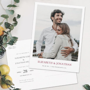 Postal De Invitación Foto moderna de Borgoña salve al Boda de citas