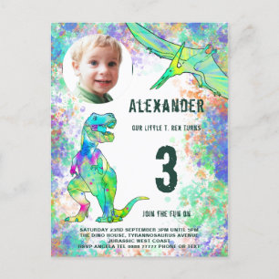 Postal De Invitación Foto moderna de la fiesta de cumpleaños de Dinosau