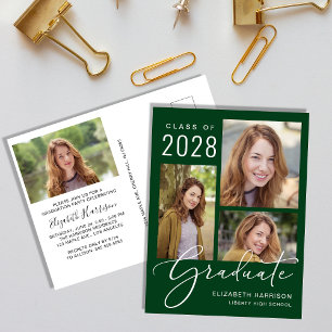 Postal De Invitación Foto moderna Partido de Graduación Verde
