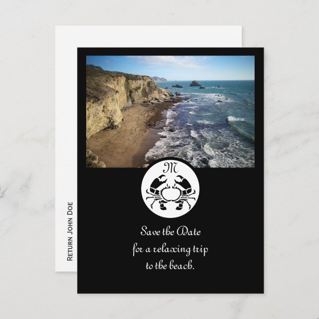 Postal De Invitación Foto monograma del esténcil de cangrejo negro (Anverso / Reverso)