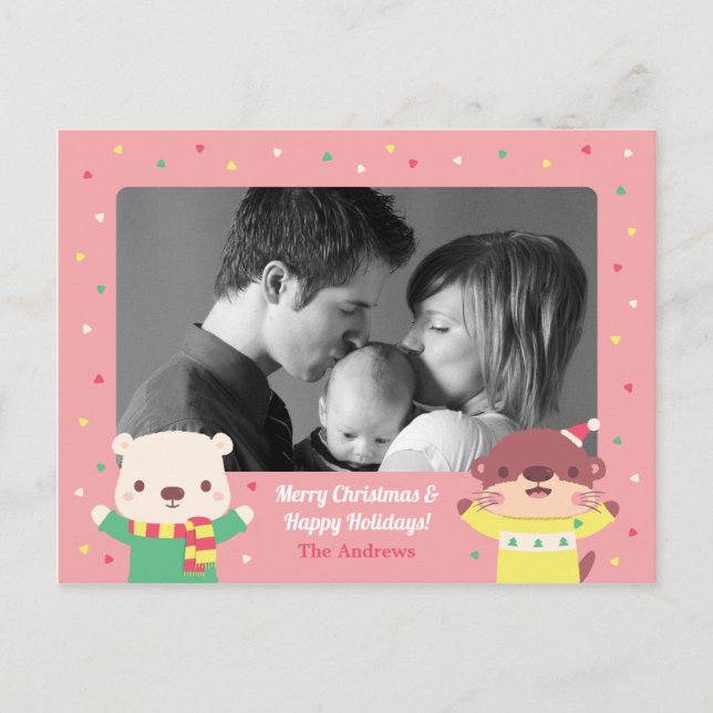 Postal De Invitación Foto navideña de osito polar y Navidades cloacales (Anverso)