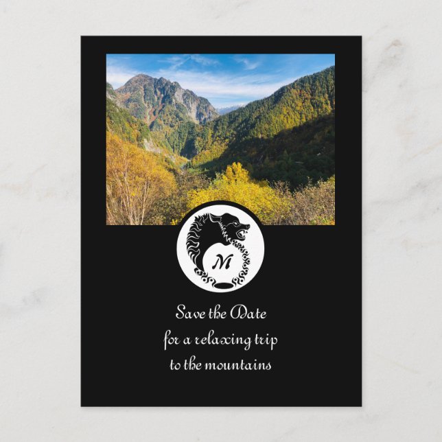 Postal De Invitación Fotografía de Monograma de la tribal Lobo Negro (Anverso)