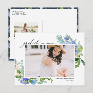 Postal De Invitación Fotografía en marco de Hortensia Azul Acuarela Gra
