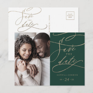 Postal De Invitación Fotografía romántica de caligrafía verde salva la